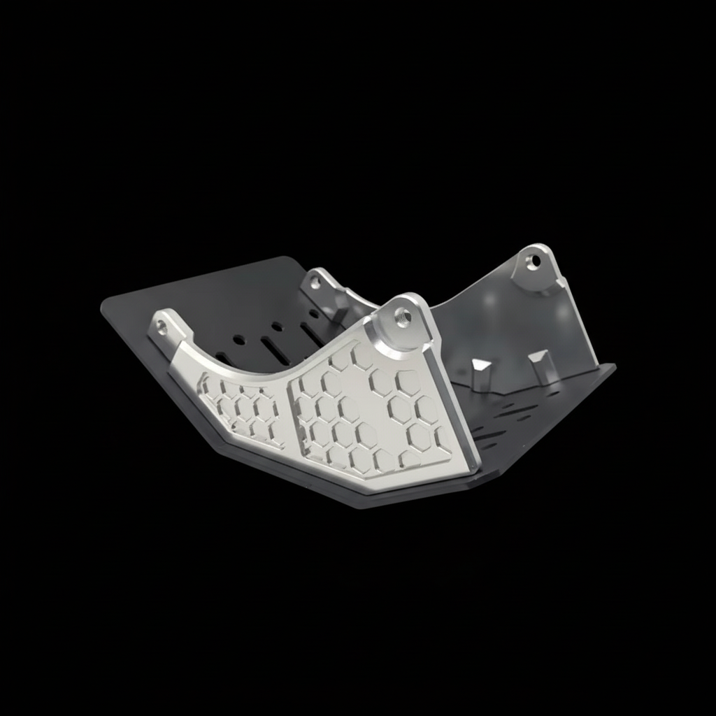Black and silver skid plate on black background